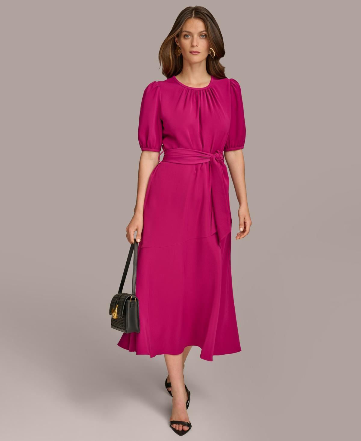 Donna Karan Womens Puff-Sleeve Belted A-Line Dress Product Image