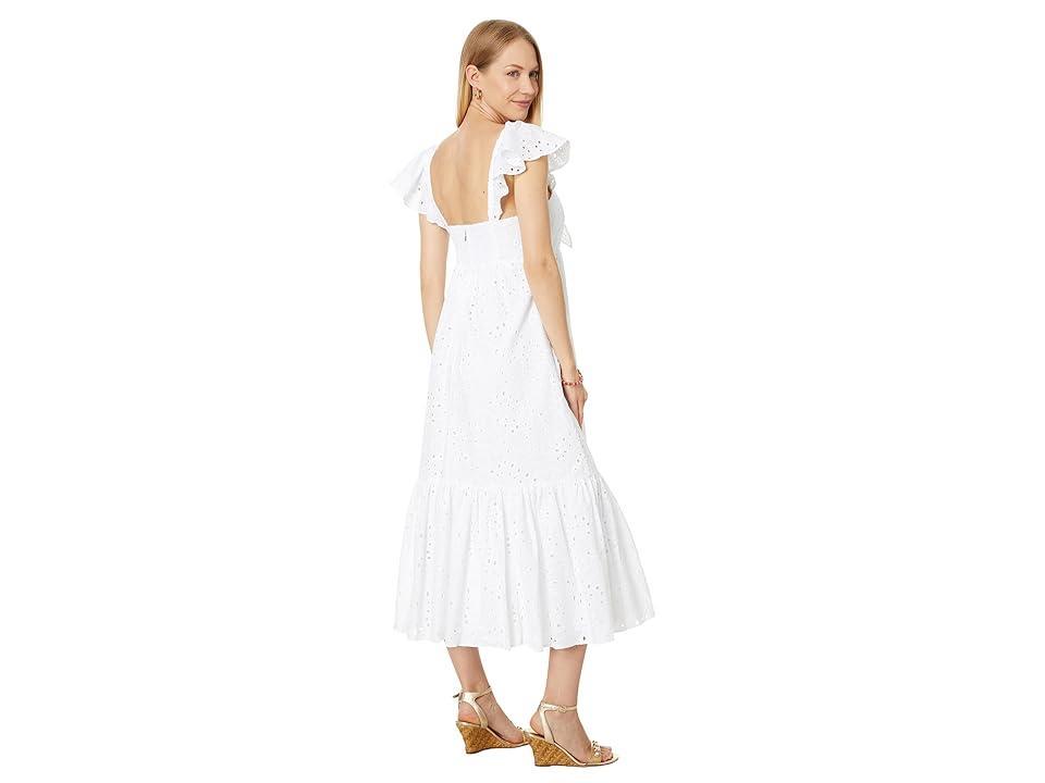 Lilly Pulitzer Lantana Flutter Sleeve Eyelet Midi Dress (Resort Tropical Leaf Eyelet) Women's Dress Product Image