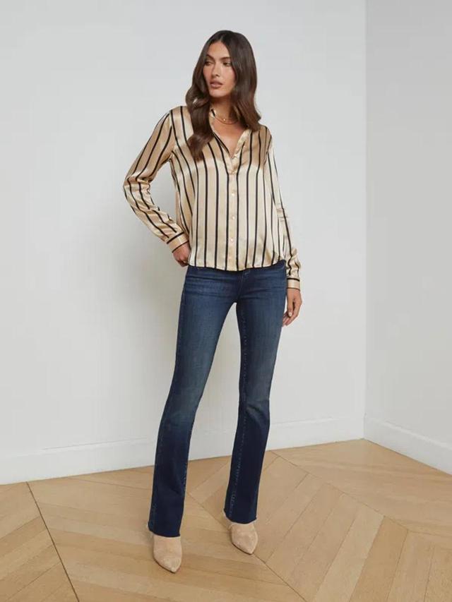 Tyler Silk Blouse In Almond/black Stripe Product Image