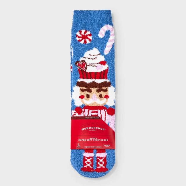 Womens Candy Nutcracker Cozy Crew Socks with Gift Card Holder - Wondershop Blue 4-10 Product Image