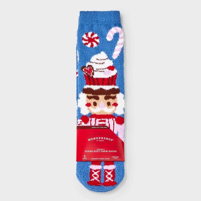 Women's Candy Nutcracker Cozy Christmas Crew Socks with Gift Card Holder - Wondershop™ Blue 4-10 Product Image