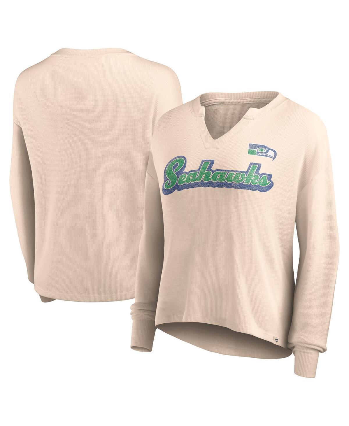 Womens Fanatics Branded Tan Seattle Seahawks Go For It Notch Neck Waffle Knit Long Sleeve T-Shirt Product Image