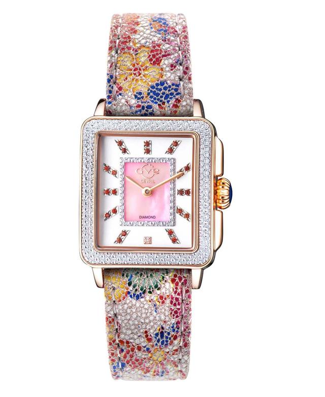 GV2 by Gevril Womens Padova Gemstone Floral Swiss Quartz Pink Leather Watch 30mm Product Image