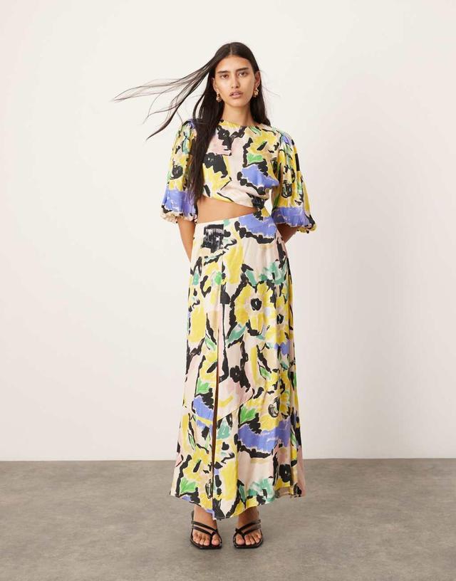 ASOS EDITION blouson sleeve cut out midi dress in oversized floral print Product Image