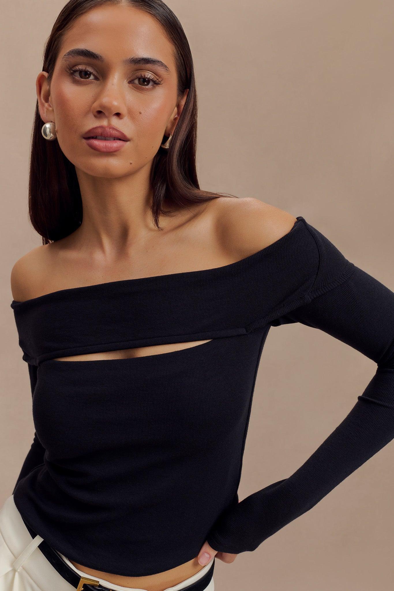 Briah Cut Out Modal Long Sleeve Top - Black Product Image