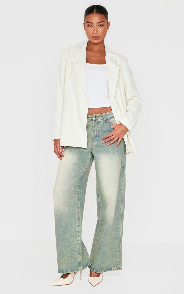 Cream Textured Oversized Drop Shoulder Blazer Product Image