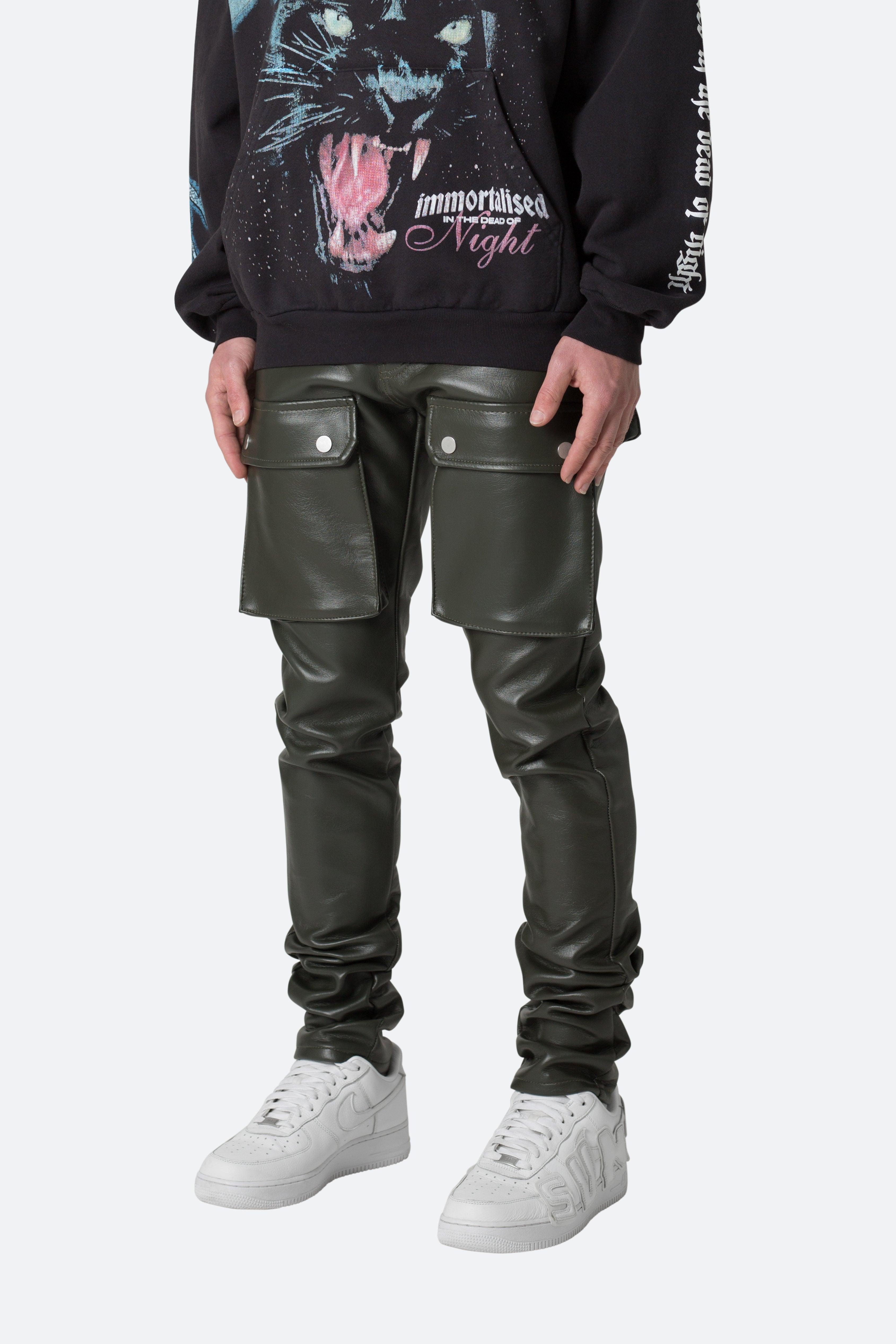 Leather Snap Cargo Pants - Olive Product Image