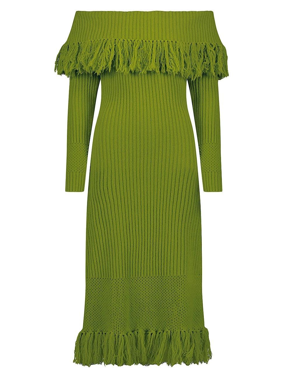 Womens Fringed Off-The-Shoulder Dress Product Image