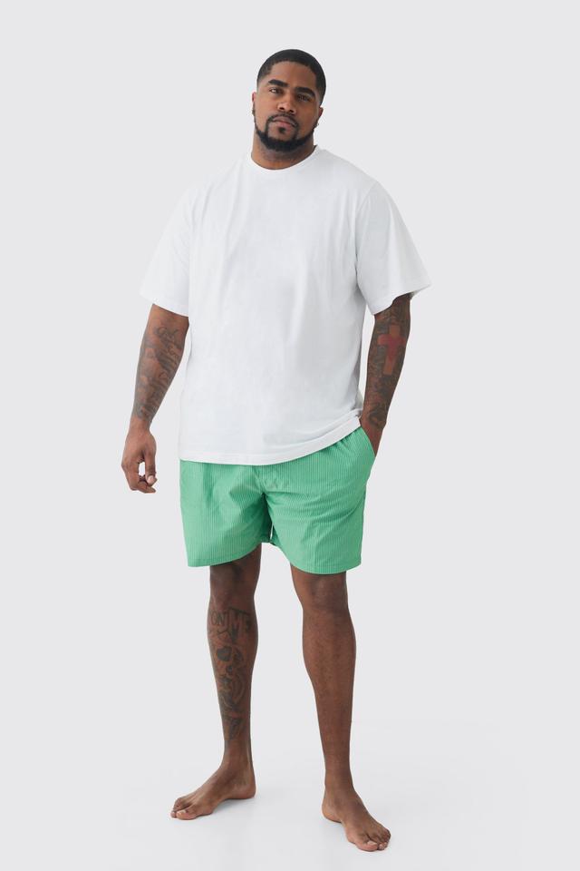 Plus T-shirt & Short Stripe Lounge Set | boohooMAN USA Product Image