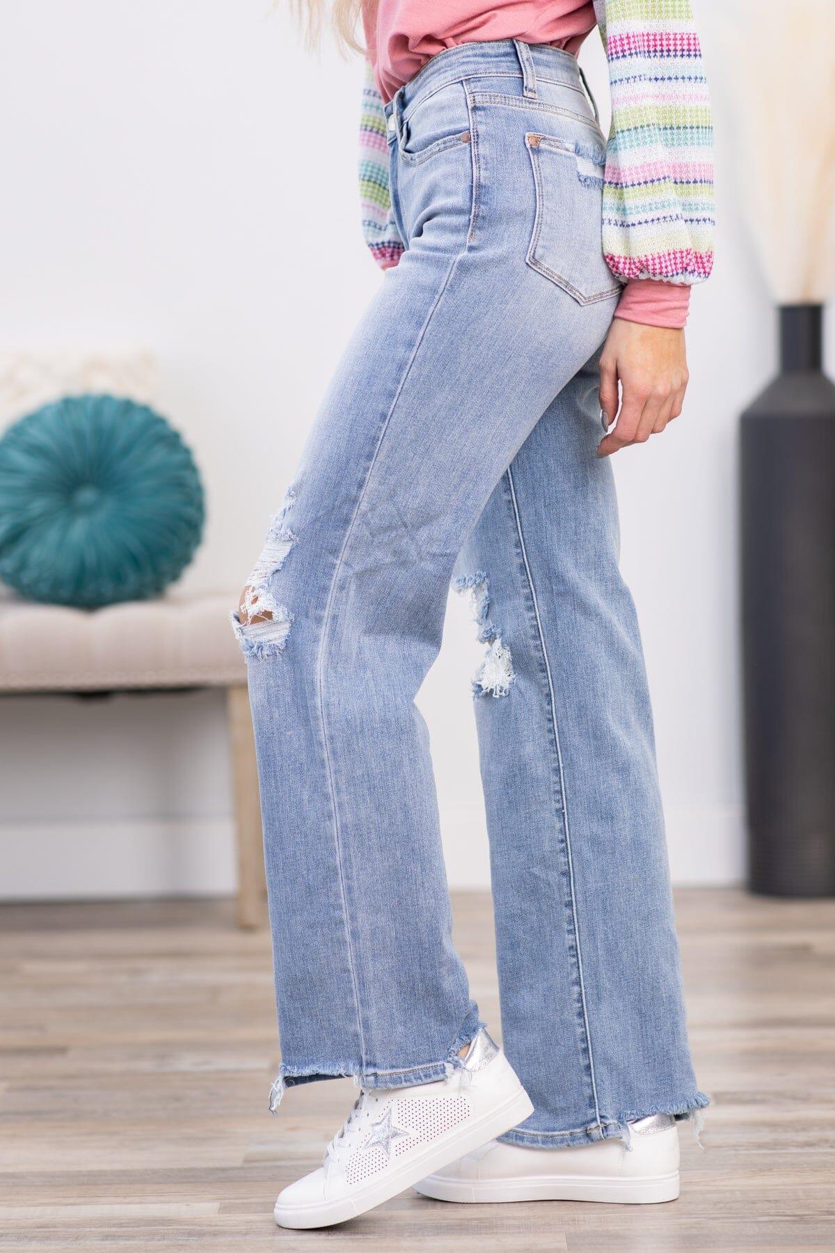 Judy Blue Distressed Knee Wide Leg Jeans Product Image