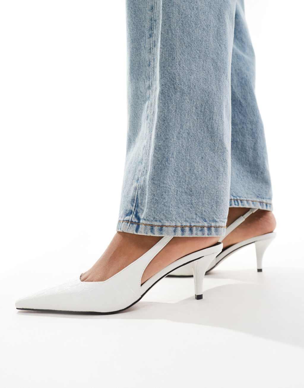 ASOS DESIGN Shake slingback kitten heels in white croc Product Image