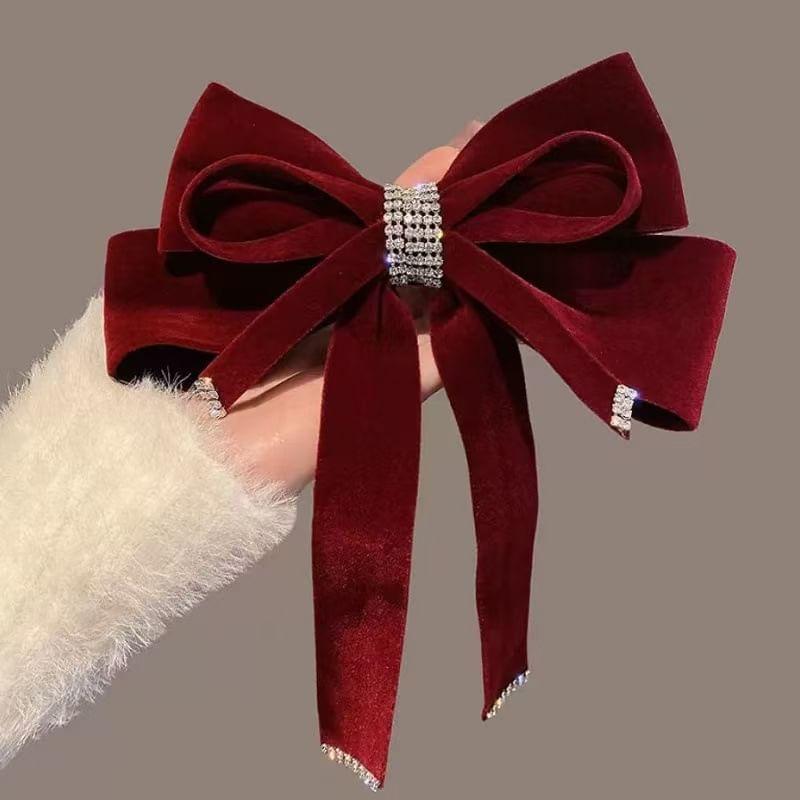 Bow Velvet Rhinestone Hair Clip Product Image