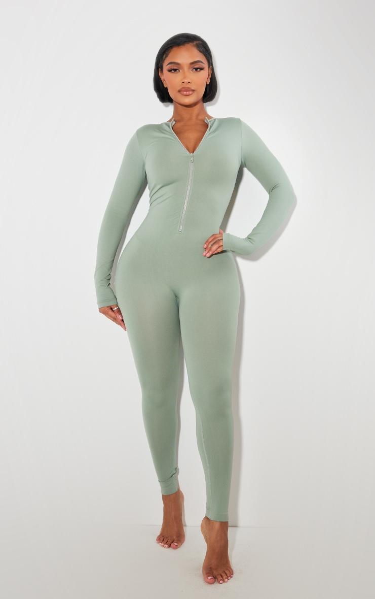 Shape Sage Green Stretch Seamless Long Sleeve Jumpsuit Product Image