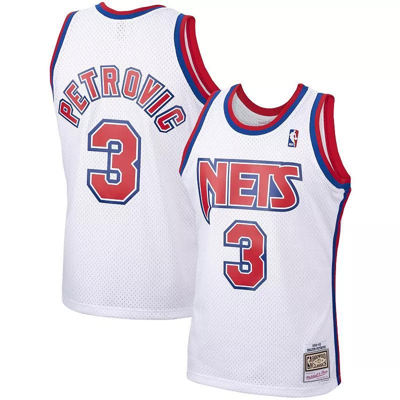 Mens Mitchell & Ness Drazen Petrovic White New Jersey Nets 1992 Hardwood Classics Swingman Player Jersey Product Image