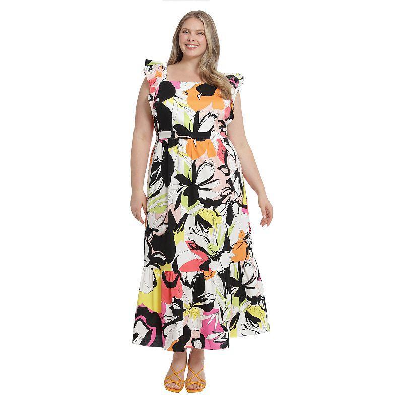 London Times Plus Size Ruffle Sleeve Square Neck Floral Maxi A Product Image