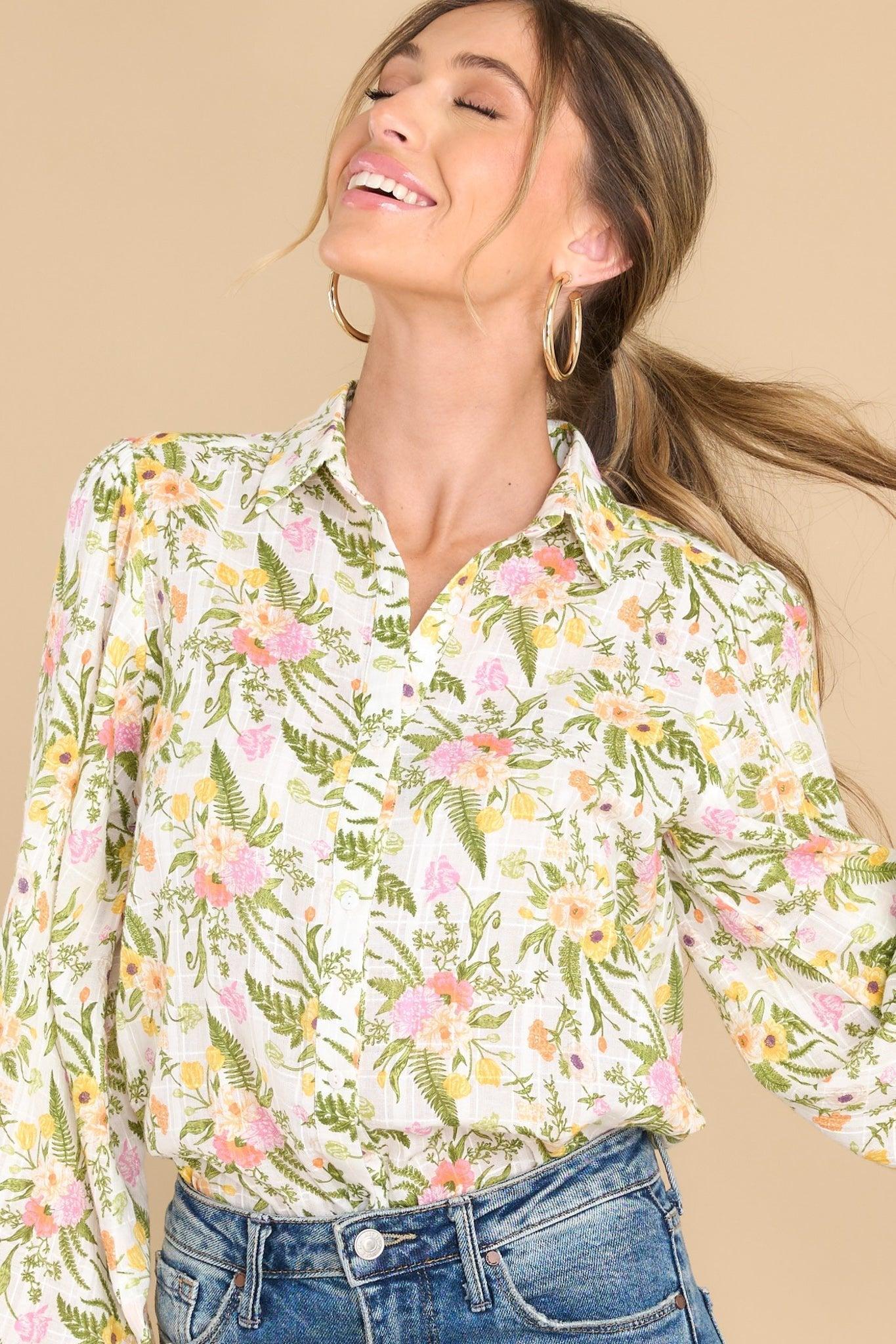 Aura It Was Easy Ivory Floral Top Product Image