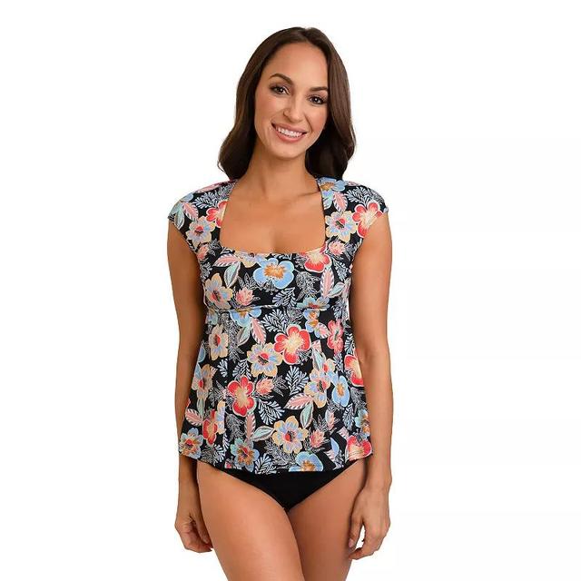 Womens Fit 4 U Floral Print Cap Sleeve Tankini Scoopneck Swim Top Product Image