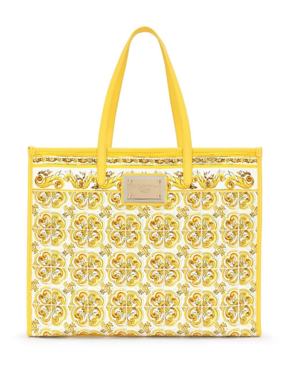 DOLCE & GABBANA Majolica-print Canvas Tote Bag In Yellow Product Image