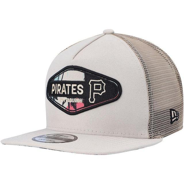 Mens New Era Natural Pittsburgh Pirates Retro Beachin Patch A-Frame Trucker 9FIFTY Snapback Hat Product Image