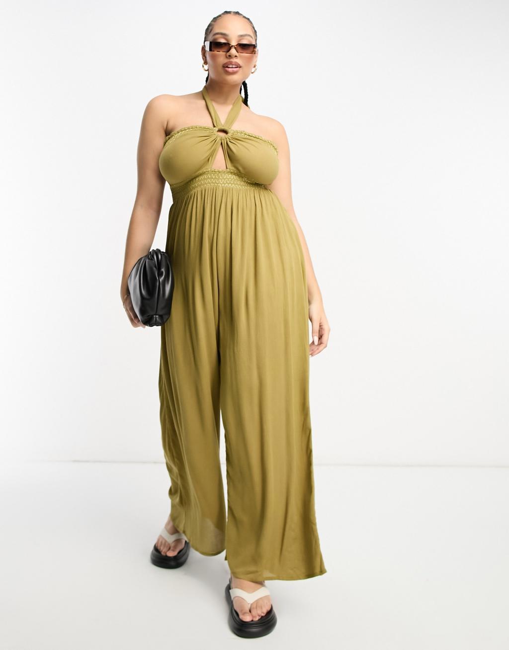 River Island Plus bandeau halterneck beach jumpsuit Product Image