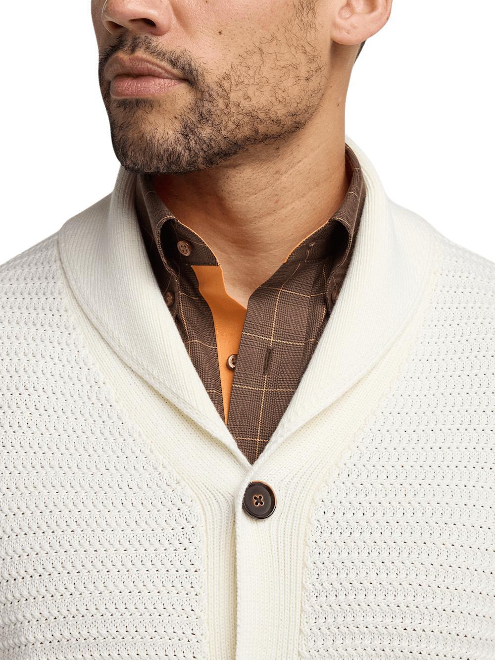 Cotton Button Front Shawl Collar Cardigan Sweater - Ivory Product Image