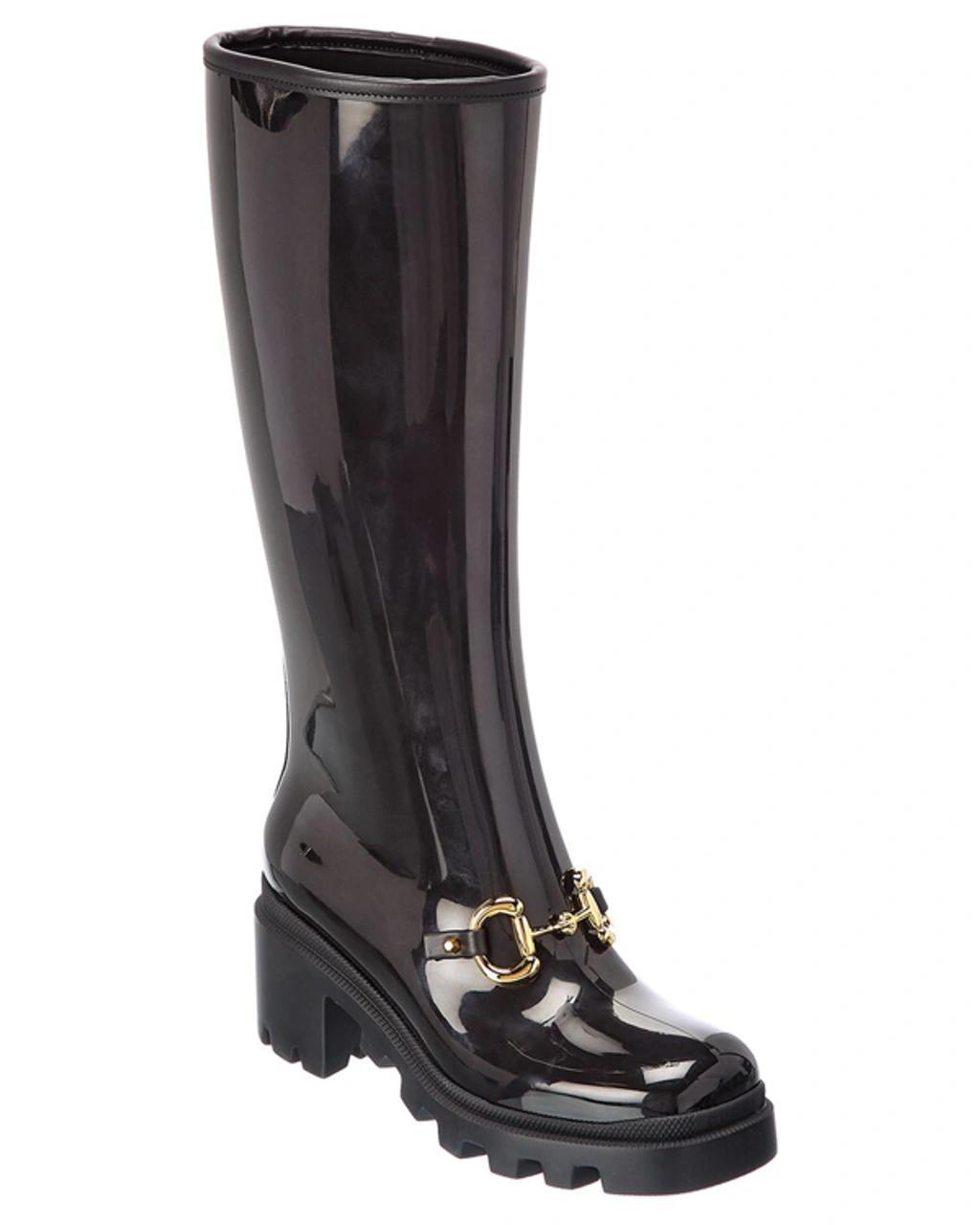 Horsebit Rubber Knee-high Boots In Black Product Image