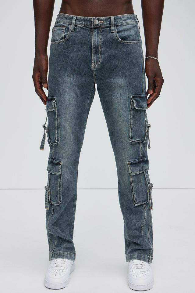 Patrick Stacked Skinny Flare Cargo Jeans - Dark Wash Product Image