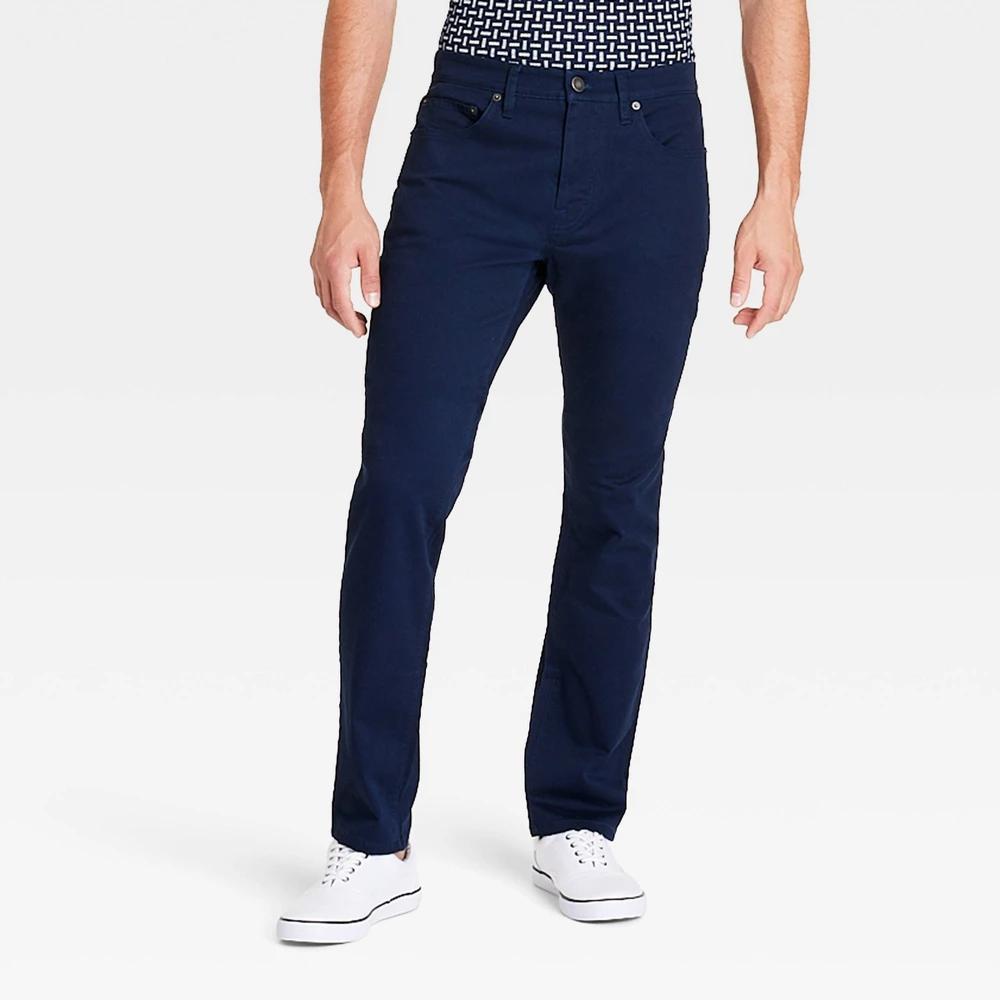 Mens Slim Fit 5-Pocket Pants - Goodfellow & Co Dark Blue 30x32 Product Image