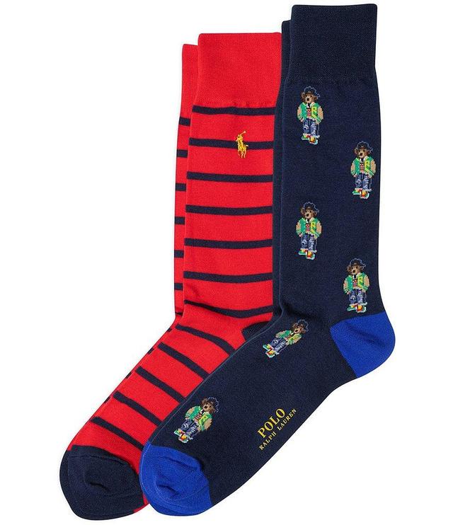 Polo Ralph Lauren Heritage Icon Mini Bear/Striped Crew Socks 2-Pack Product Image