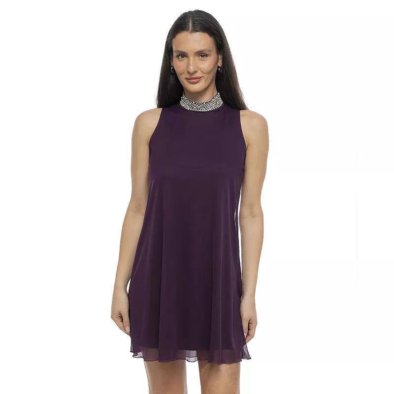 Womens Tash + Sophie Beaded Neck A Line Dress Purple Product Image