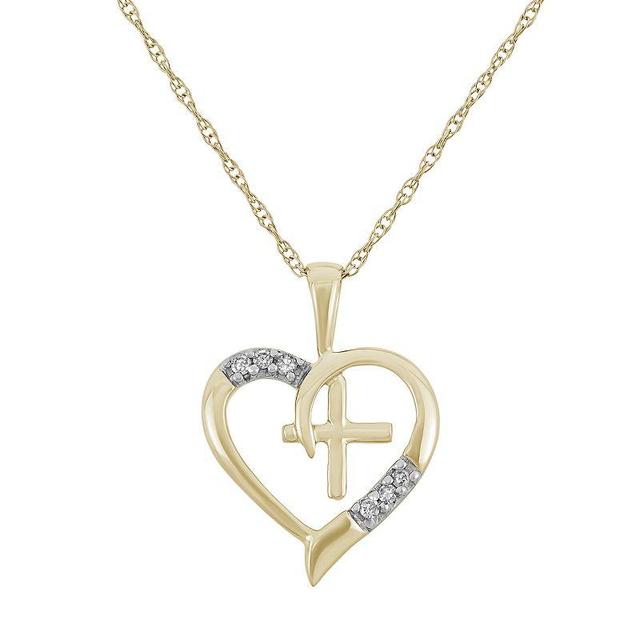 Diamond Accent 10k Gold Heart & Cross Pendant Necklace, Womens White Product Image