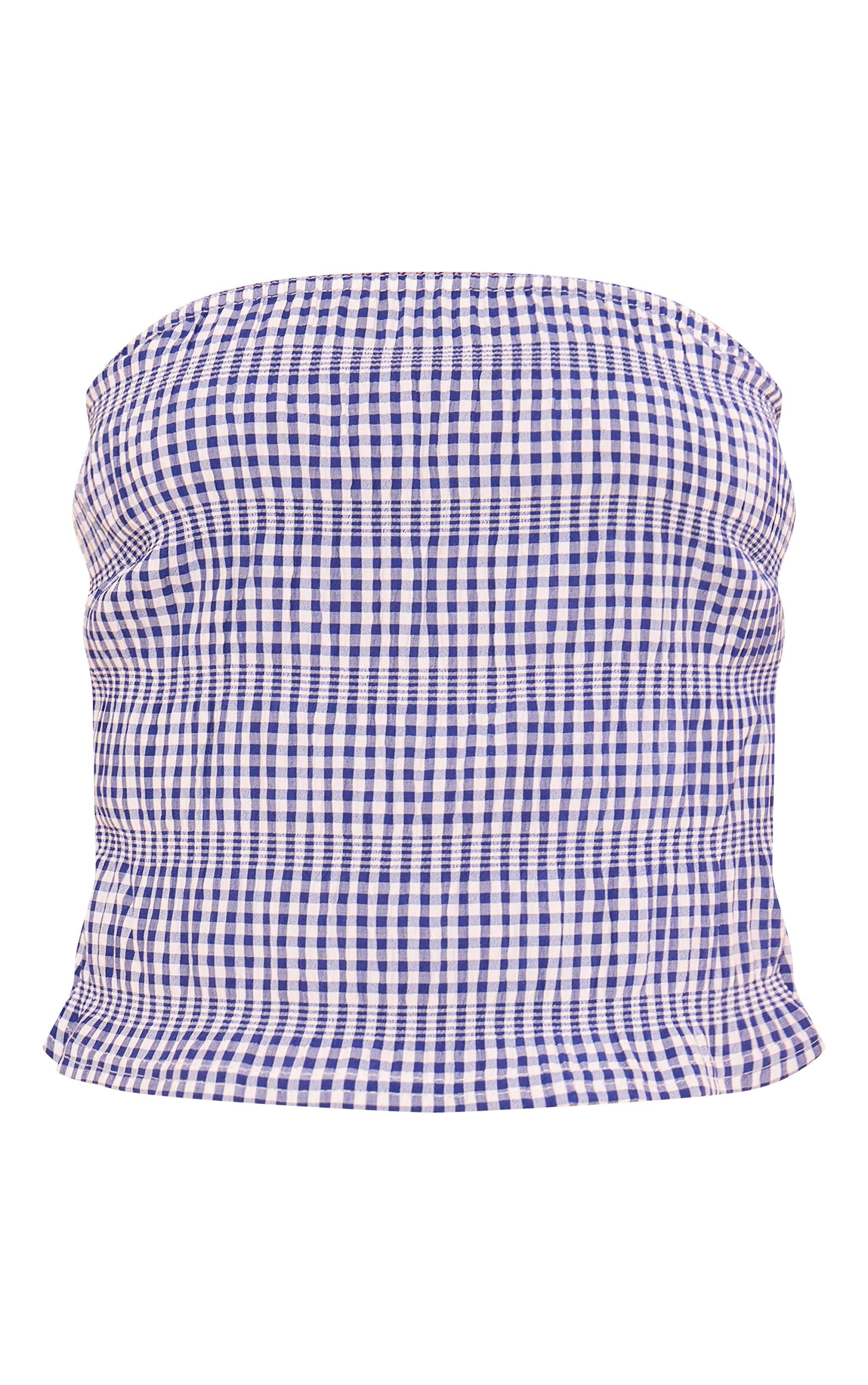 Blue Gingham Bandeau Long Top Product Image