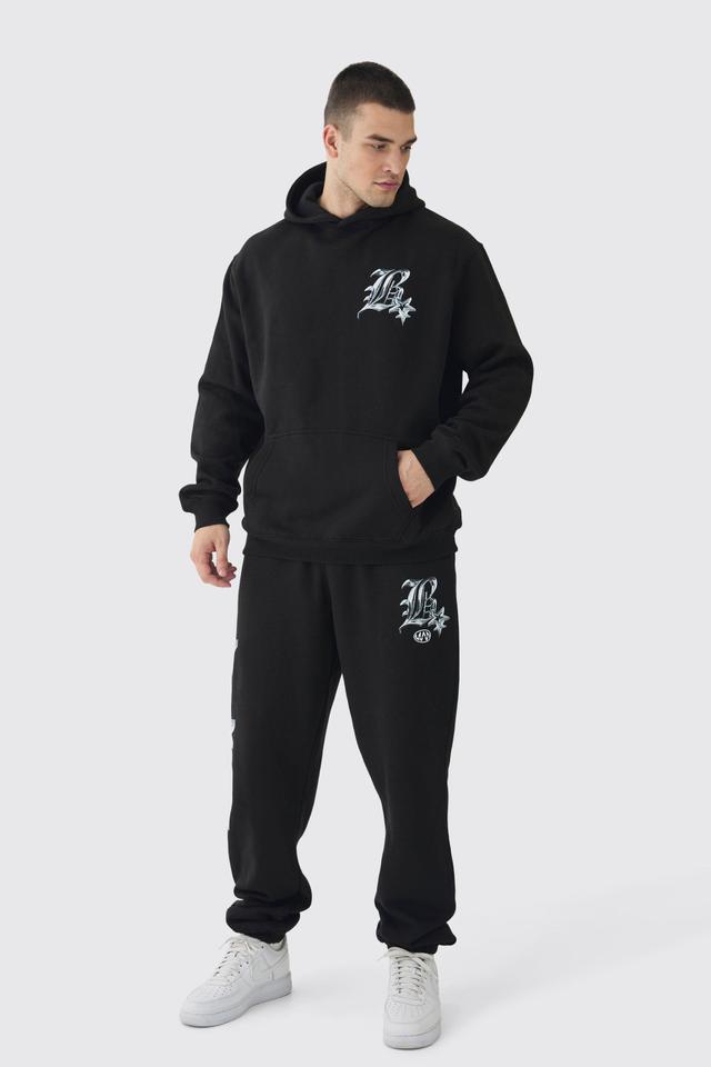 Tall Metallic Y2K Graphic Tracksuit | boohooMAN USA Product Image