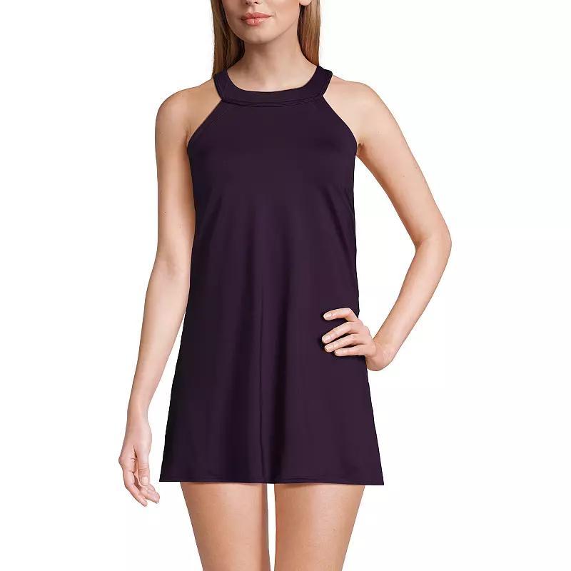 Petite Lands End Chlorine Resistant High-Neck Swimsuit Dress, Womens Product Image