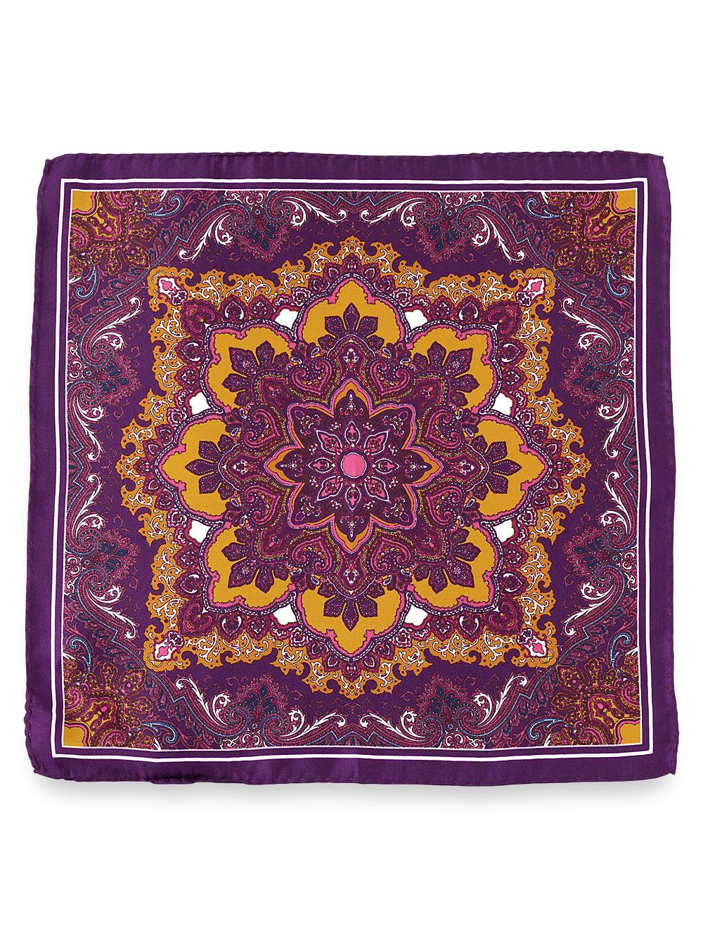 Medallion Silk Pocket Square - Purple Multi Product Image