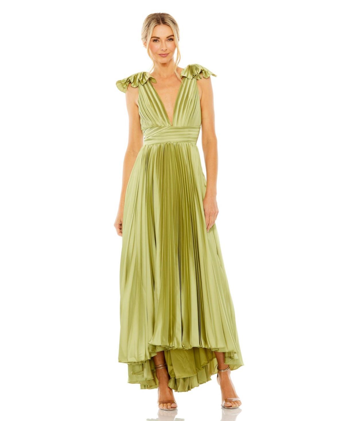 Womens Pleated Asymmetric Ruffled Gown Product Image