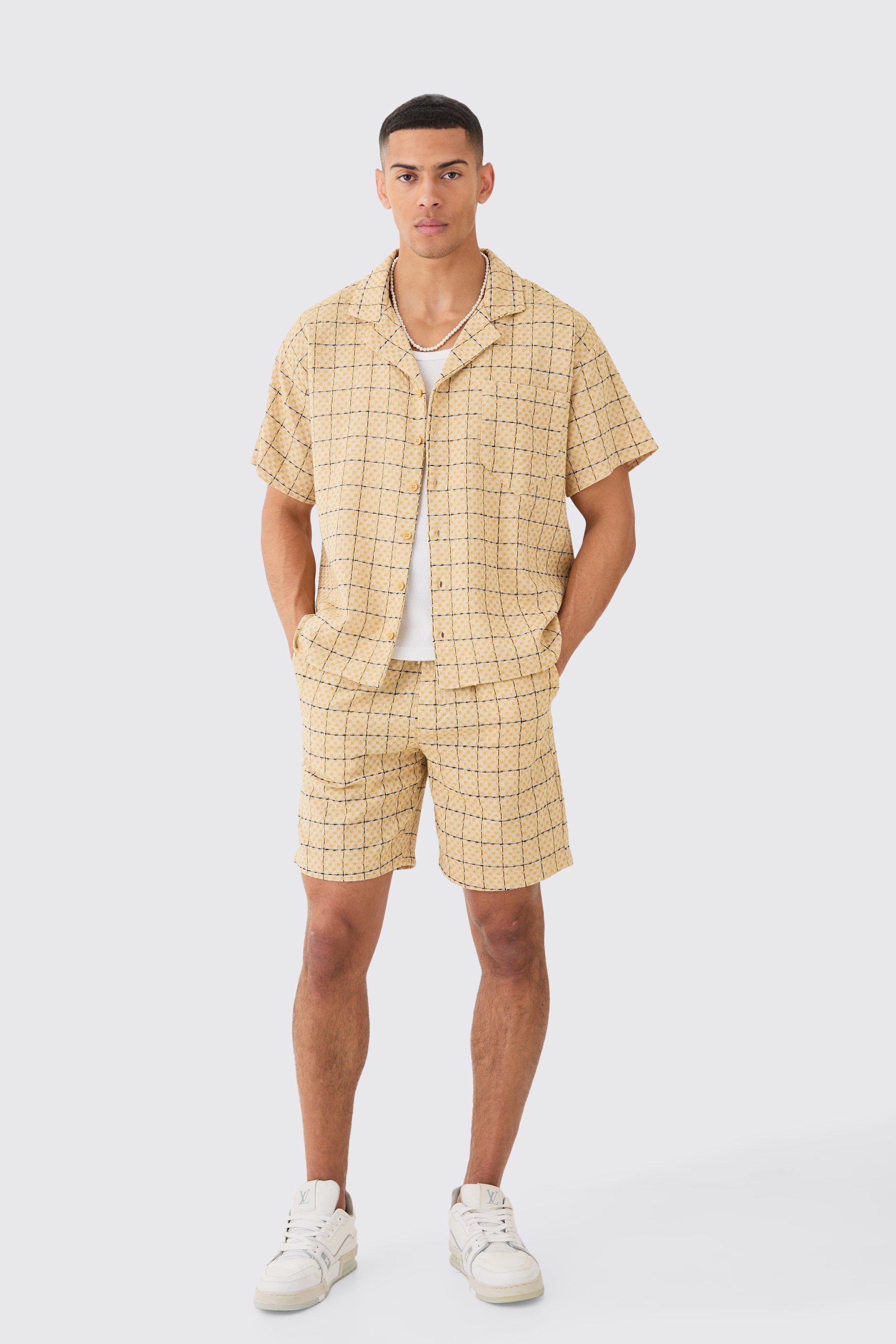 Boxy Textured Grid Check Shirt And Short | boohooMAN USA Product Image