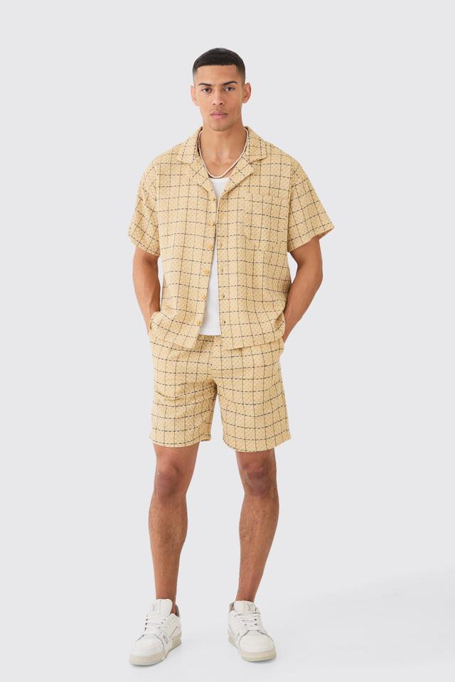 Boxy Textured Grid Check Shirt And Short | boohooMAN USA Product Image