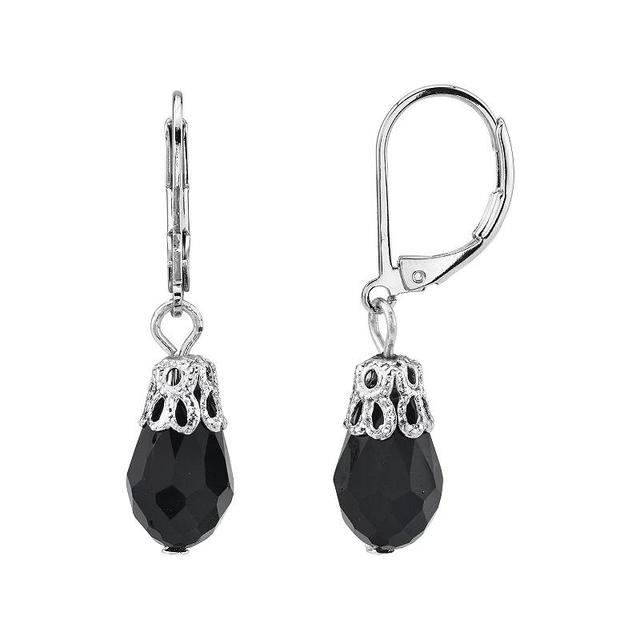 1928 Silver Tone Black Simulated Crystal Filigree Drop Earrings, Womens Product Image