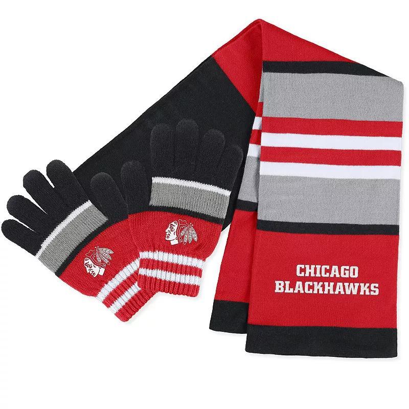 Womens WEAR by Erin Andrews Chicago Blackhawks Stripe Glove & Scarf Set Product Image