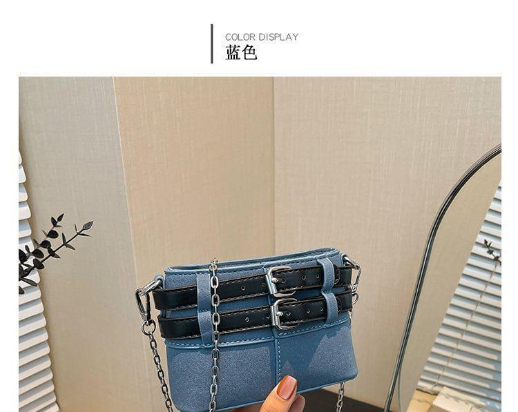 Chain Strap Buckled Faux Leather Crossbody Bag Product Image