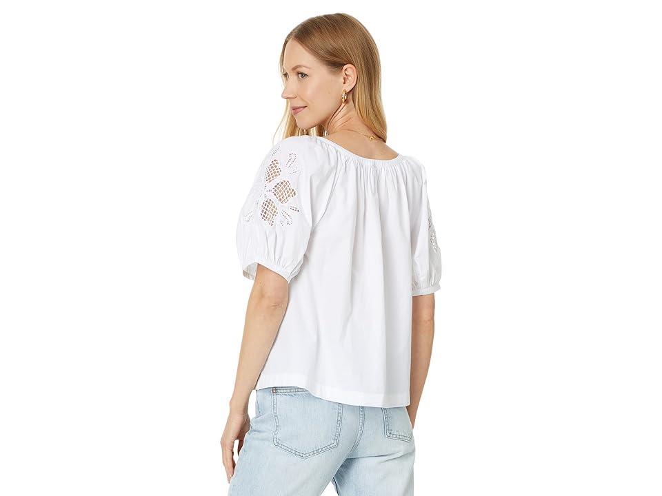 Madewell Embroidered Puff-Sleeve A-Line Top in Poplin (Eyelet ) Women's Clothing Product Image