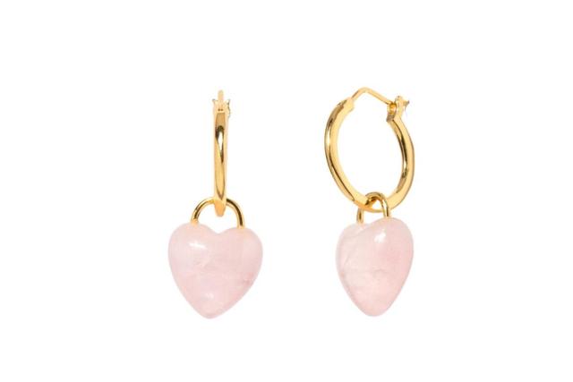 Womens Pink Quartz Heart Hoop Earrings Product Image