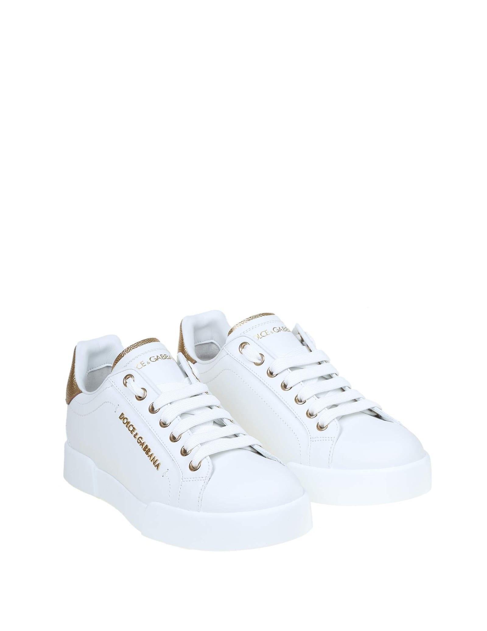 Portofino Sneakers In White Leather With Logo Pearl In White / Gold Product Image