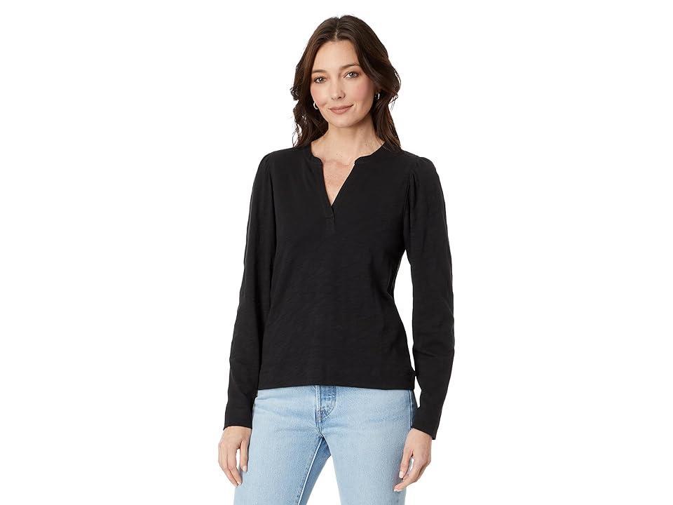 Lilla P Shirred Long Sleeve Split-Neck Women's Clothing Product Image