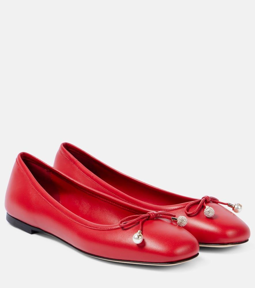 Elme Leather Bow Ballerina Flats In Red Product Image