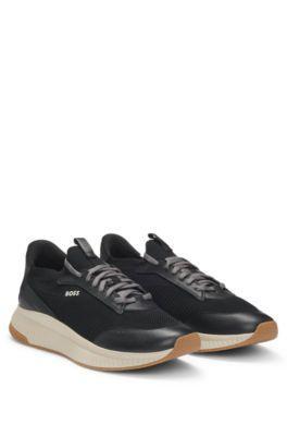 HUGO BOSS Mixed-material Trainers With Fishbone Sole And Signature Accents In Black Product Image