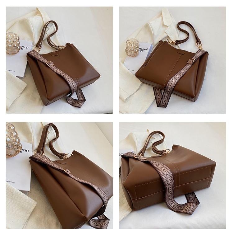 Faux Leather Tote Bag / Flap Crossbody Bag / Set Product Image