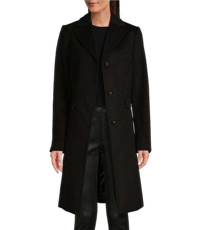 Katherine Kelly Pure Wool Notch Collar Long Sleeve Button Front Coat Product Image