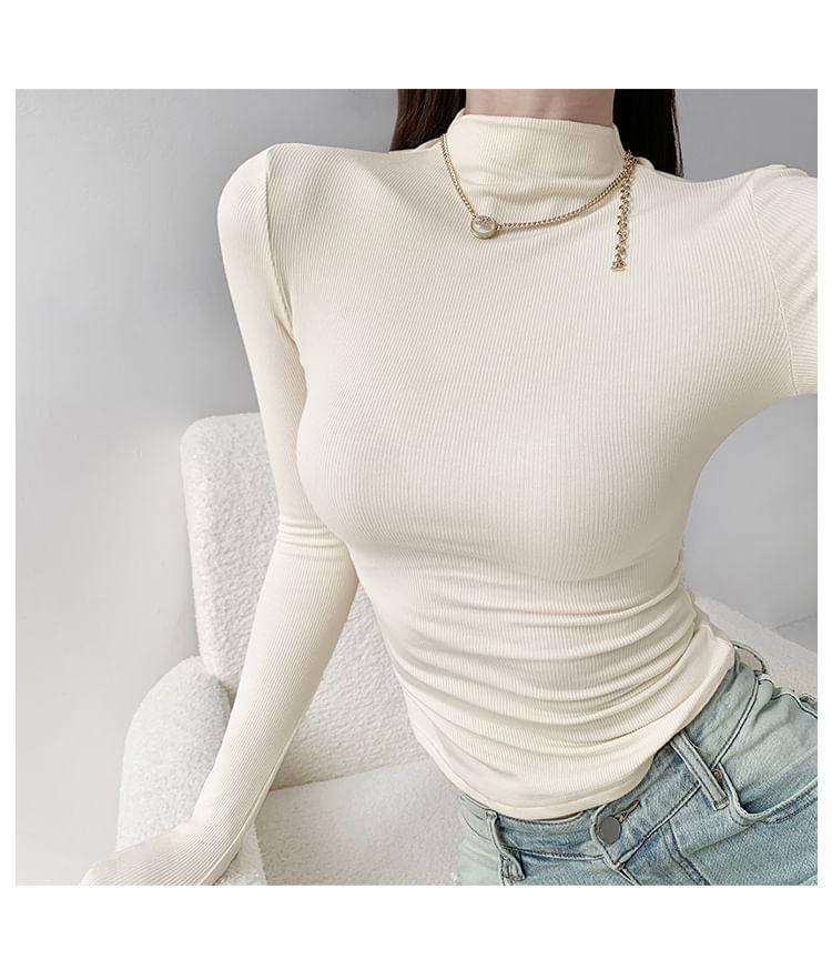 Plain Mock-Neck Slim-Fit Top in 6 Colors Product Image